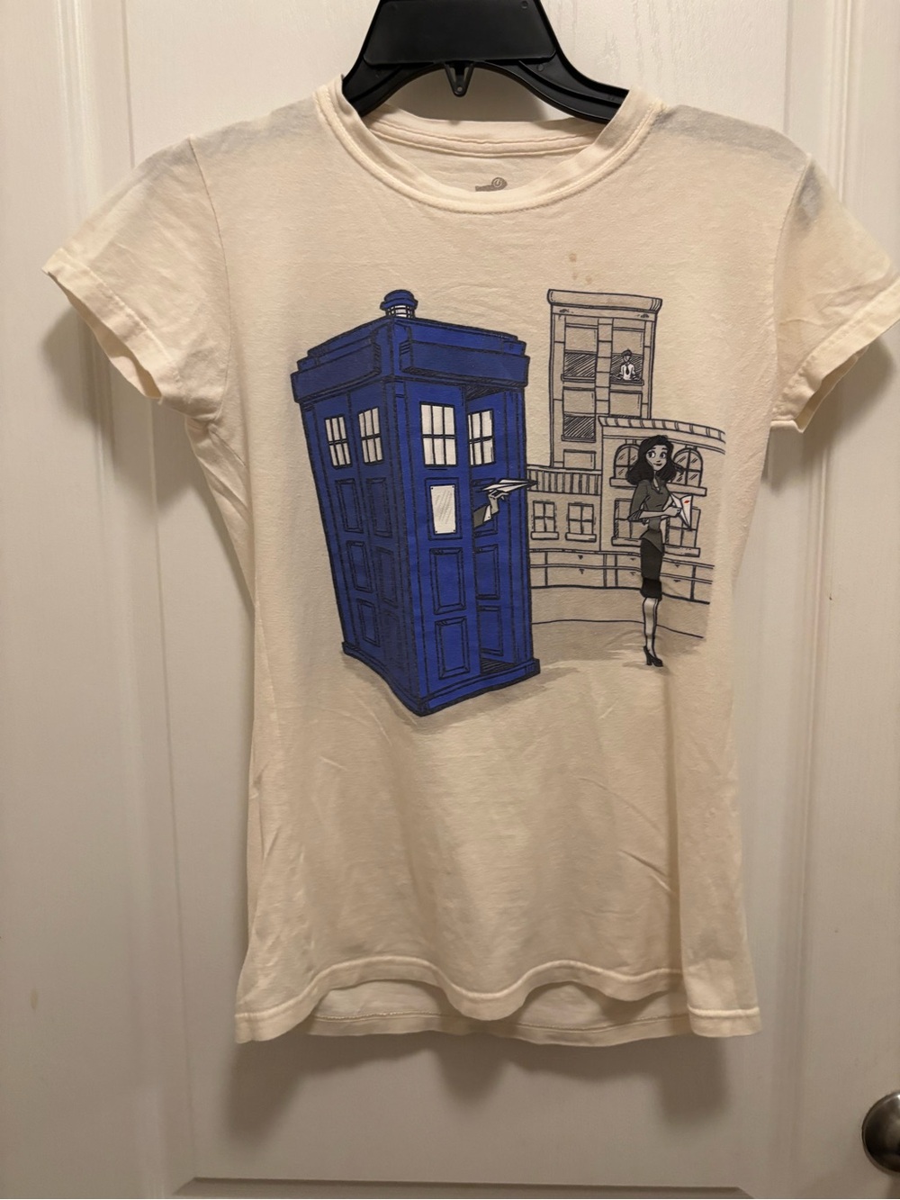 Cream Graphic Tee with Blue TARDIS Illustration